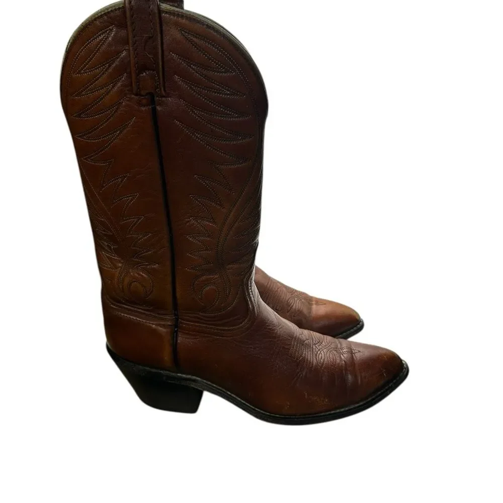 Vintage ACME Brown Leather Western Cowboy Boots Mens 8.5 D Made USA